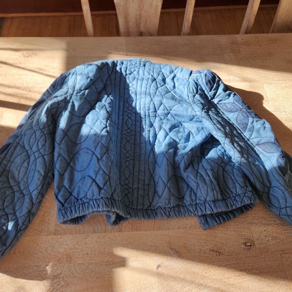 free people cotton embroidered blue jacket large - Picture 2 of 4